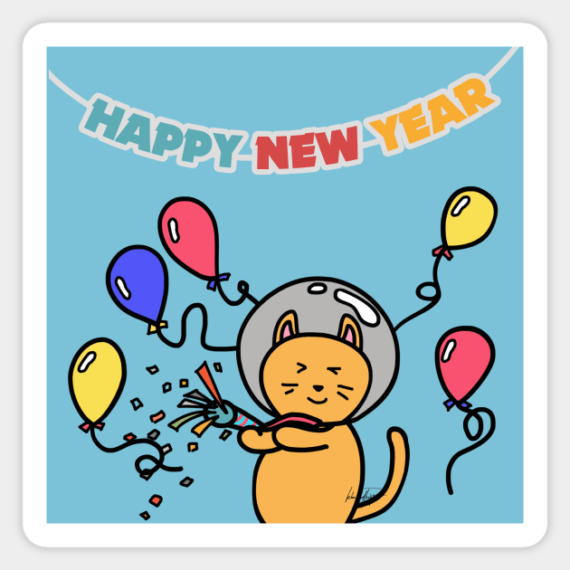 cat New year party girlfriend couple Sticker by KDaisy.design